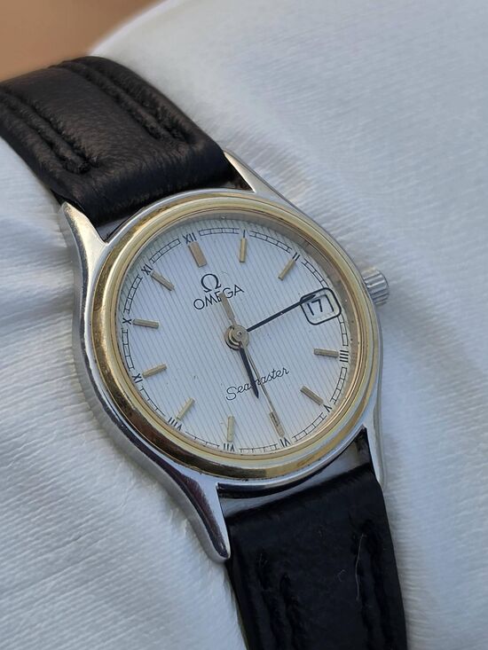Vintage Omega Seamaster Linen Stripe Dial Gold Silver Swiss Ladies Watch Dainty main image 10